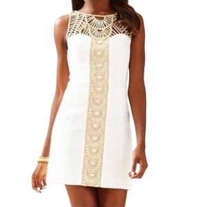 Lilly Pulitzer white and gold Tana shift dress sz 00